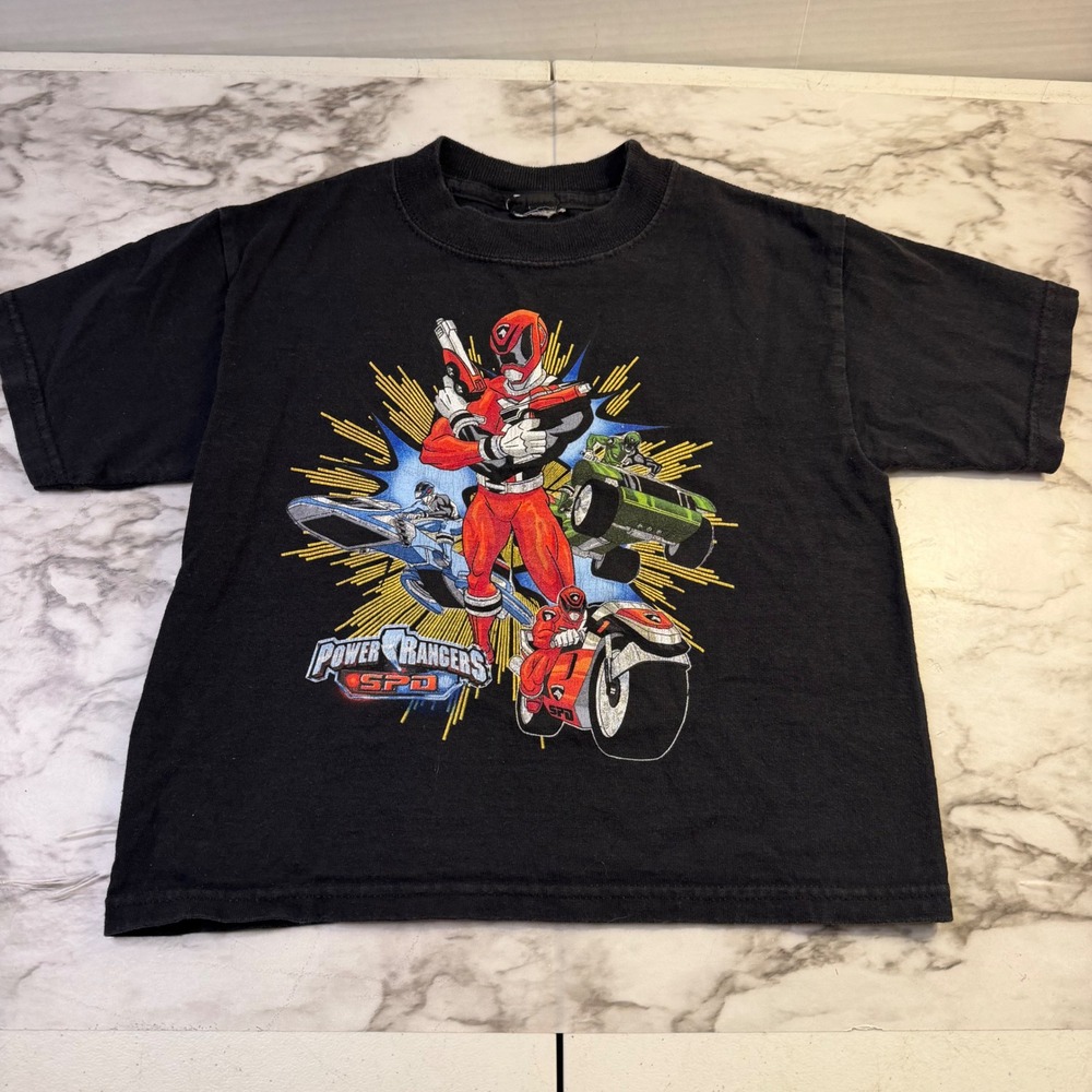 VTG Power Rangers SPD Red Ranger Graphic T-Shirt Black Kids 2005 Y2K